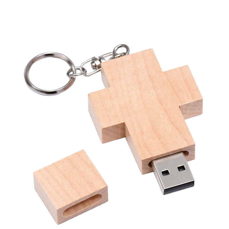 Houten Kruis Ideeën USB 2.0 Flash Drive Pen Drive Real Capaciteit Box Memory Stick Walnoot 4GB/32GB/16GB/8GB U Disk Pen drive 64gb
