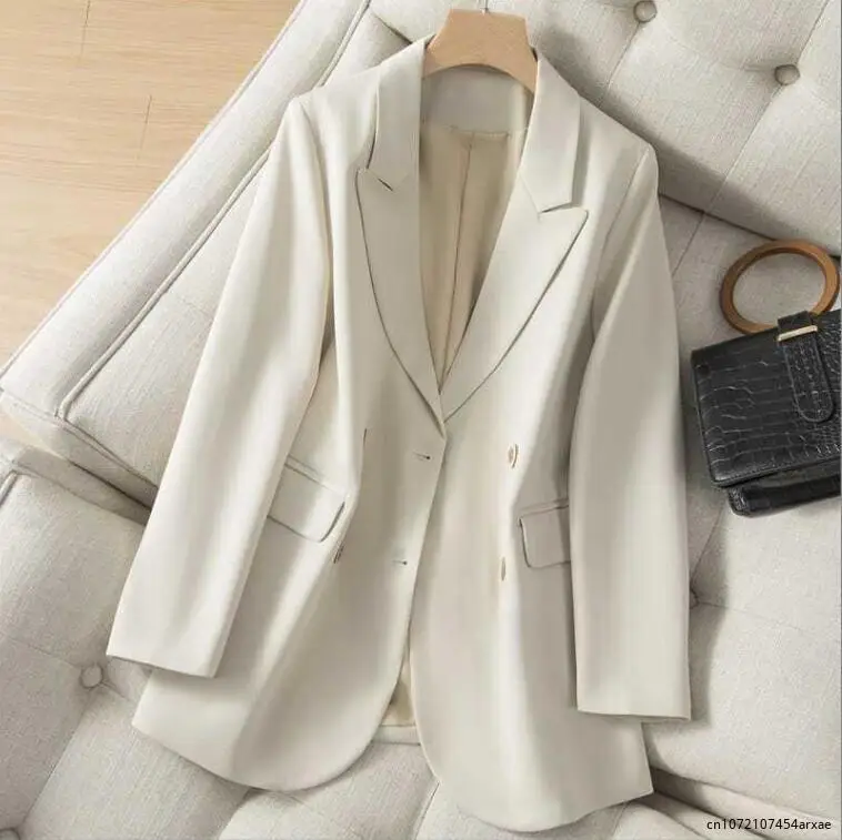 

2023 Autumn Winter Casual Women Blazer Ladies Black Pink Apricot Long Sleeve Female Straight Jacket Coat