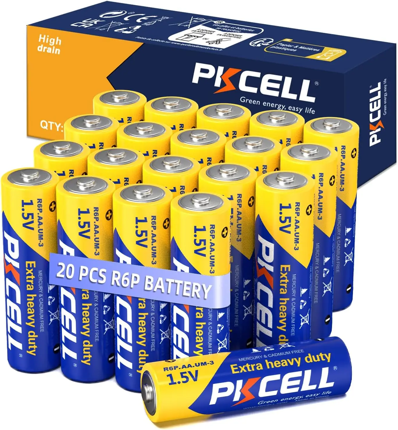 PKCELL 20PCS 3A R03P UM4 Battery 1.5V AM4 AAA Carbon Zinc Single Use Triple A Batteries for LED Candles Clock