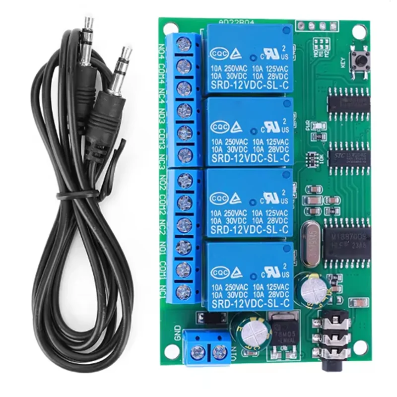 FULL-AD22B04 DTMF Audio Decoder 4 Channel Relay DC 12V Non-Locking/Self-Locking Interlocking/Time Delay Controller