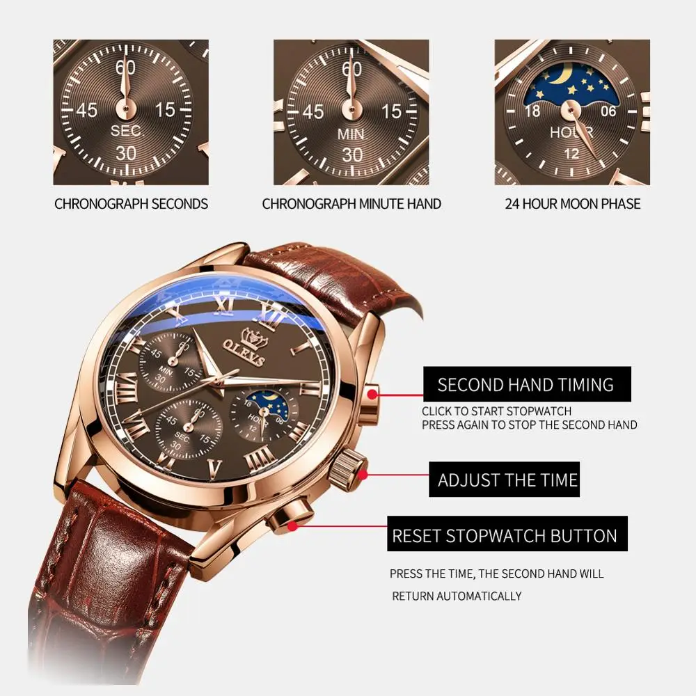 OLEVS Watch For Men 2871 Top New Fashion Quartz Noctilucent Business Waterproof Luxury Wristwatch Leather Strap Clock Masculino