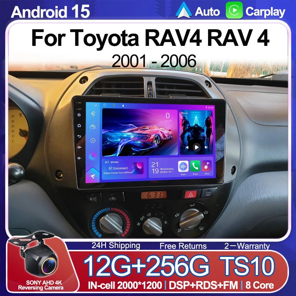 

Android 15 для Toyota RAV4 RAV 4 2001 2002 2003 2004 2005 2006 Автомобильный радиоприемник Мультимедийный плеер 2 Din Carplay Стерео GPS DVD WiFi 5G