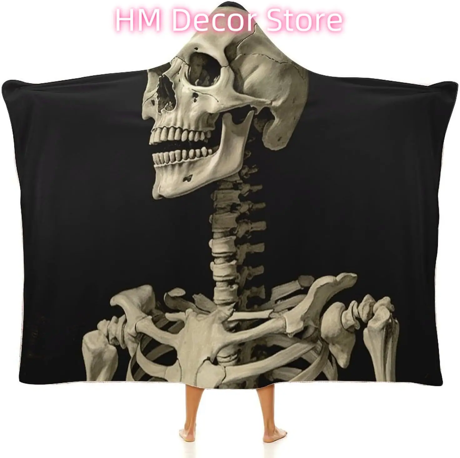 A Skeleton Wearable Hooded Blanket, Ultra Soft Arctic Velvet Cape Cloak Unisex - Cozy Wearable Blanket