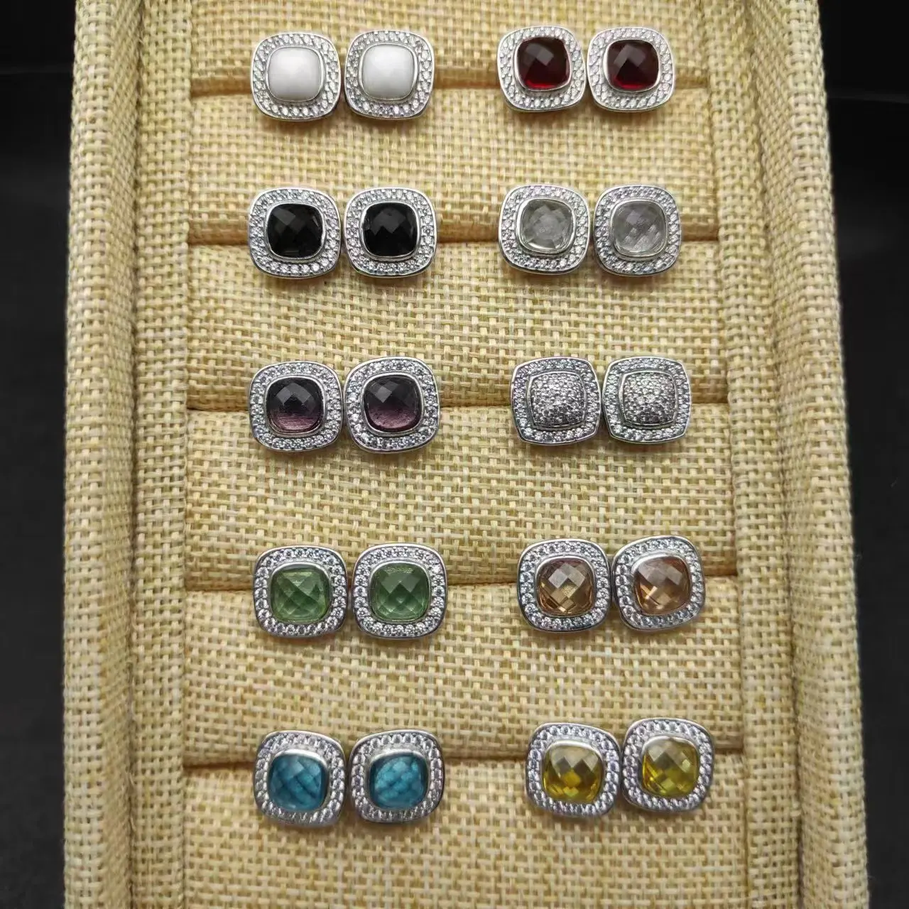 New Plated 925 Sterling Silver Square Full Diamond Fashion Design Label 6MM Earrings Couple Jewelry