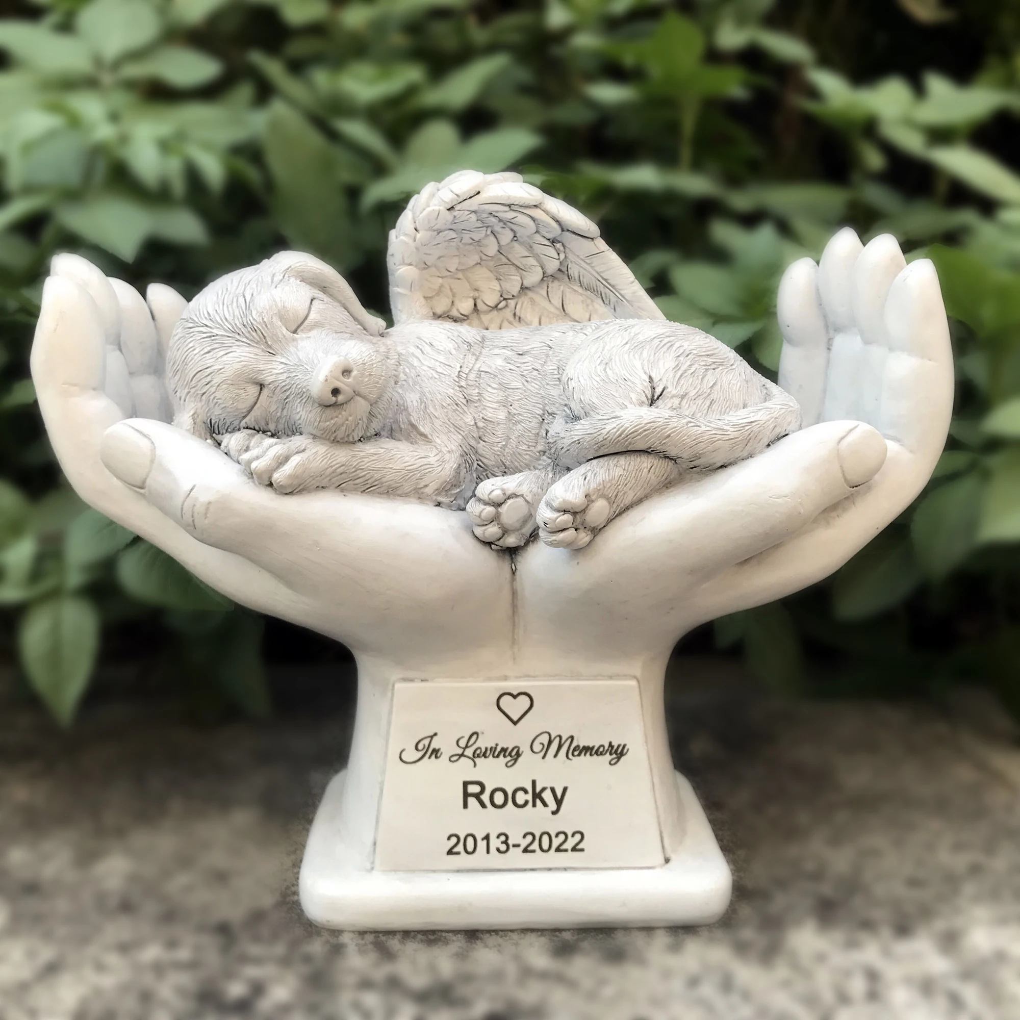 

Personalized Dog Pet Grave Markers Memorial Angel Statue Stone with in God's Hands, Dog Pet Headstone Garden Stone