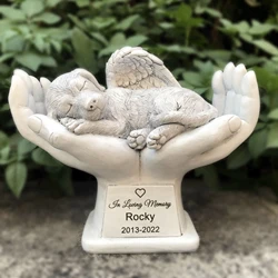 Personalized Dog Pet Grave Markers Memorial Angel Statue Stone with in God's Hands, Dog Pet Headstone Garden Stone