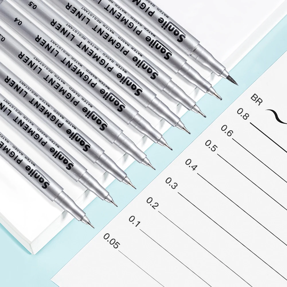 9-Piece Fine Line Waterproof Ink Pen Set, Various Tip Sizes, Ideal for Detailed Sketches, Journals, Outlines, Cartoon Animation
