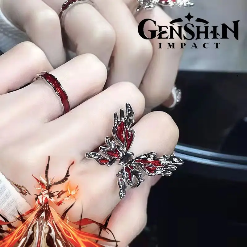 Anime Game Genshin Impact La Signora Cosplay Ring Harbingers Rosalyne-Kruzchka Lohefalter The Fair Lady Butterfly Rings Set Jewe