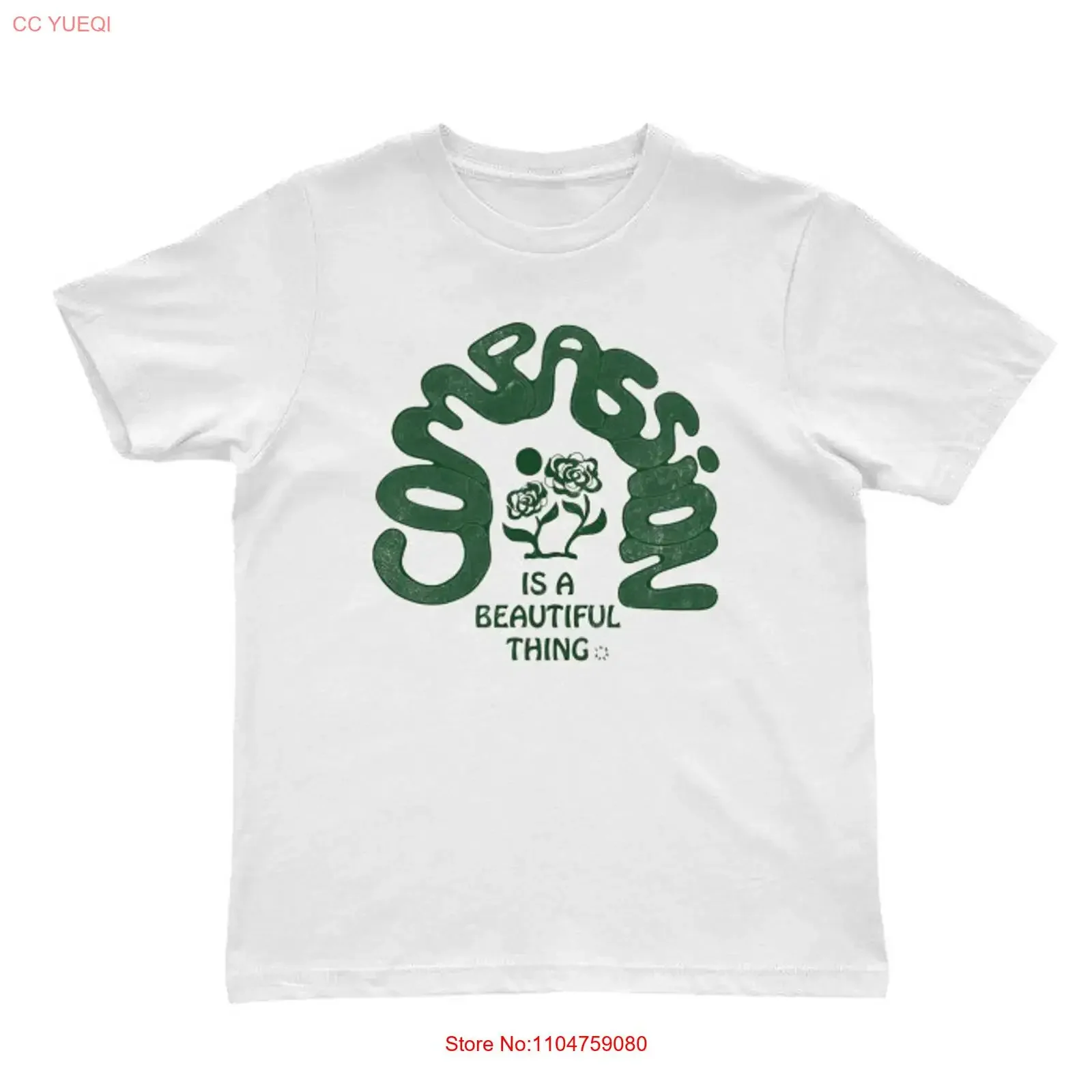 T-shirt « La compassion est une chose belle » avec citation inspirante, citation humanitaire, vintage, délavé, unisexe, graphique, mode polyvalente