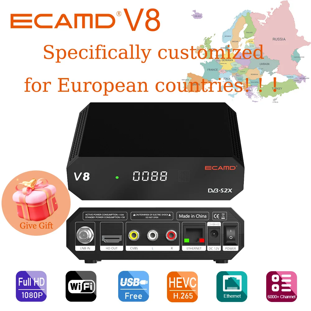 

GTMEDIA ECAMD V8 DVB-S/S2/S2X+AV HD Satellite Receiver Built-in 2.4G WIFI，v8 nova upgraded version adds support for Ecam TV BOX