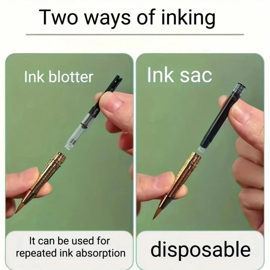 1 Metallstift-Pinsel + 10 schwarze Tintenpatronen, geeignet für Schüler zum Üben des Pinselschreibens in der Kalligrafie – Detail 9
