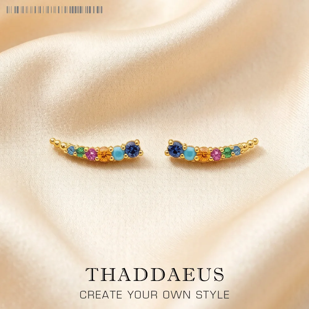 Golden Ear Climber Colourful Stones Bohemia Gift 925 Sterling Silver Fine Jewerly For Women