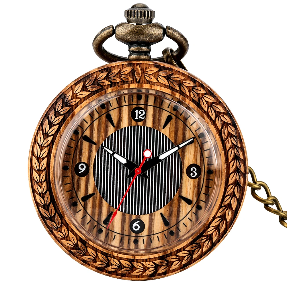 Ebony Pocket Watch Men's Quartz Capless Retro Watch Ladies 30cm Alloy Necklace Clock Couple Souvenir RelóGio De Bolso De Madeira