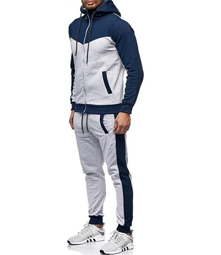 2024 New Cross border Autumn/Winter Men\'s Hoodie Color blocked Casual Fashion Sports Set