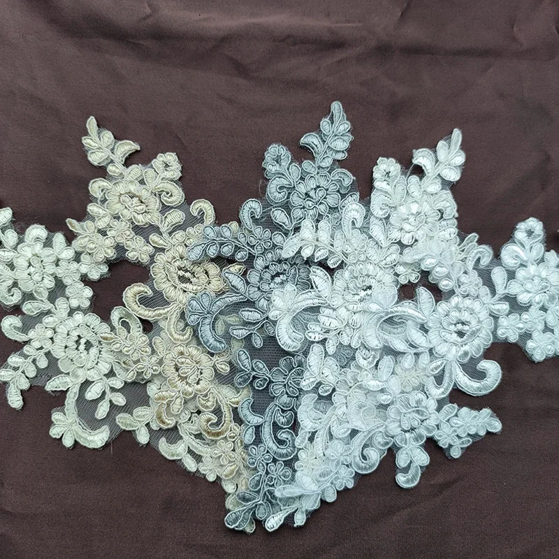 5Pairs Lace Applique Sew on Patch Fabric Embroidery Flower Exquisite Trim Patches Crafts Stickers Bag Gown Decoration Wholesale