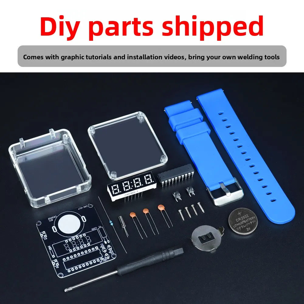 LED Watch Kit, DIY Electronic Watch Components for Soldering and Assembly, Transparent Creative Digital Tube Clock Accessories