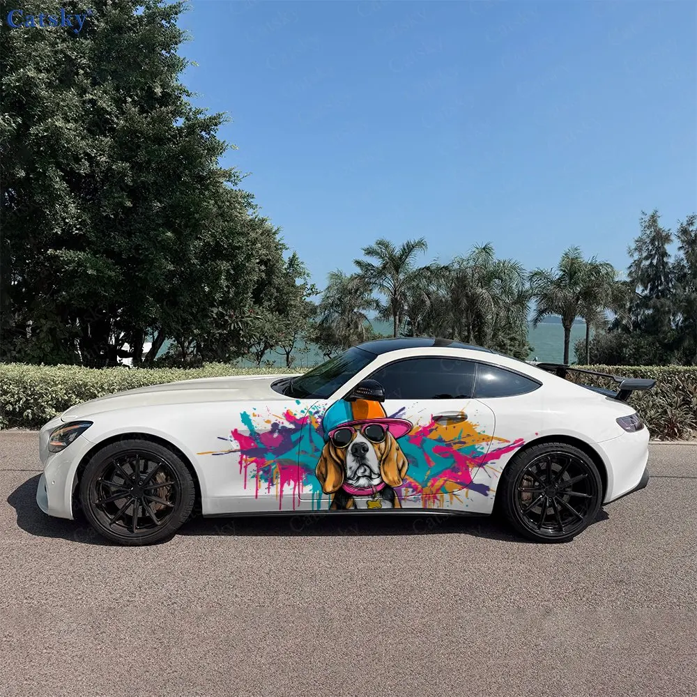 2 Stück Autoaufkleber mit Hund mit Sonnenbrille, Ganzkörper-Aufkleber, Dekoration, Kratzschutz, Autoaufkleber, wasserdicht, Auto-Vinylfolie