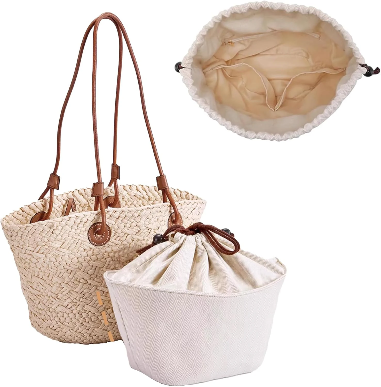 

Purse Organizer Insert for Loewe Small Anagram Basket Bag, Custom-Fit Cotton Canvas Bag Organizer with Drawstring Top Closure