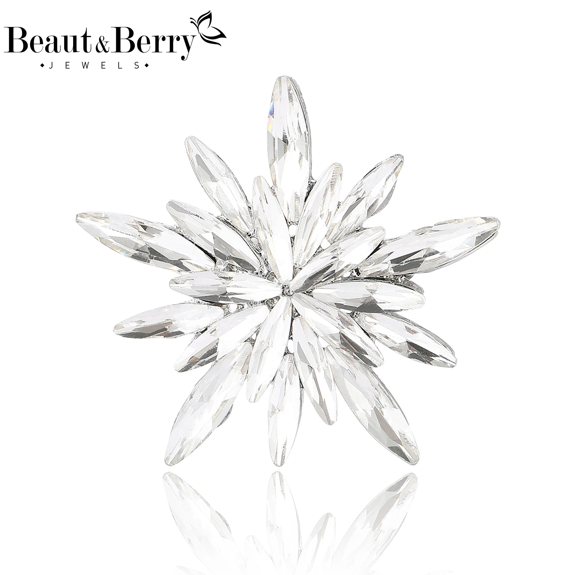 Beaut&Berry Luxury Christmas Rhinestone Snowflake Brooches for Women Unisex Christmas Day Pins New Year Party Accessories Gifts