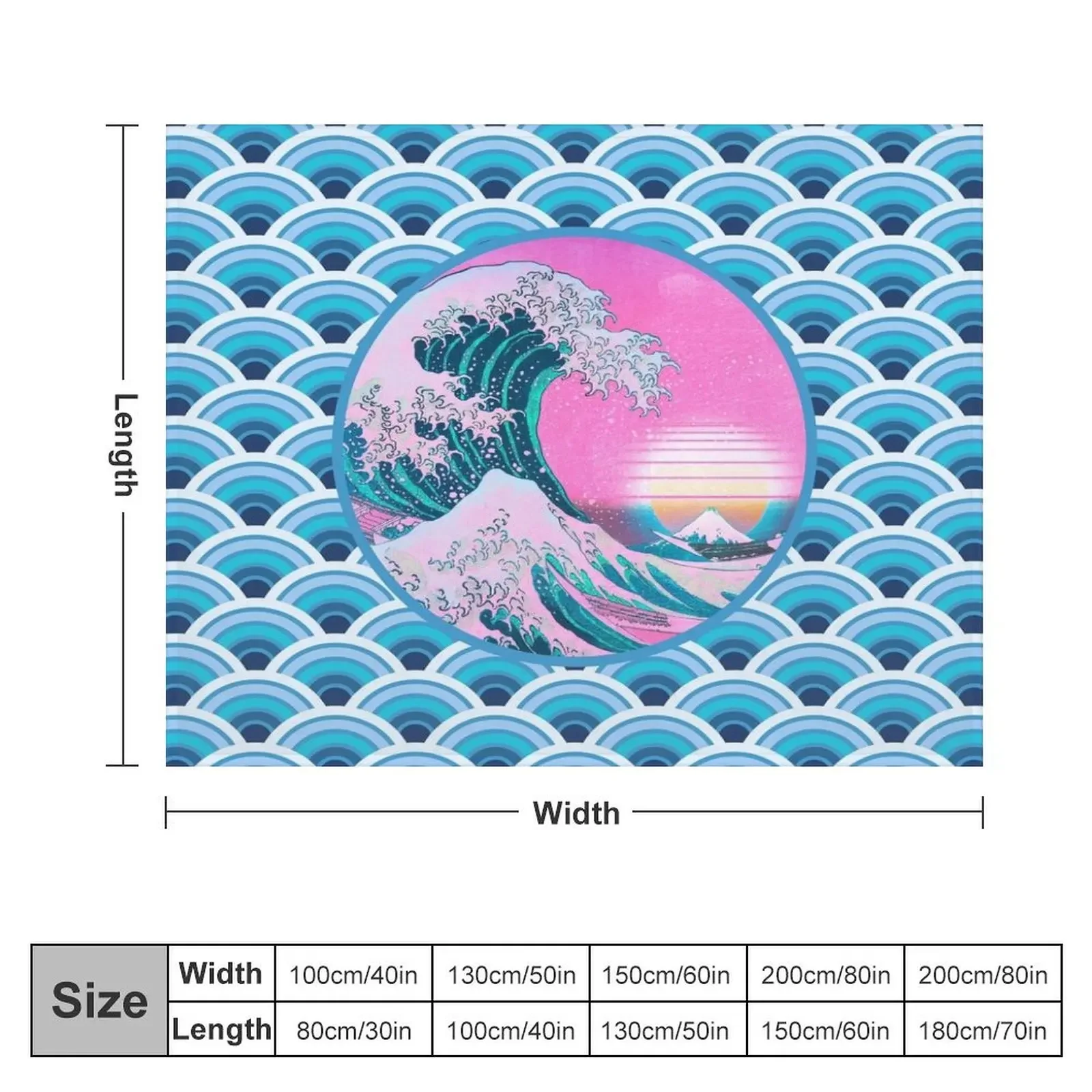 Vaporwave Aesthetic Great Wave Seigaiha Ocean Sunset Throw Blanket Bed Fashionable For Sofa Thin blankets ands For Baby Blankets