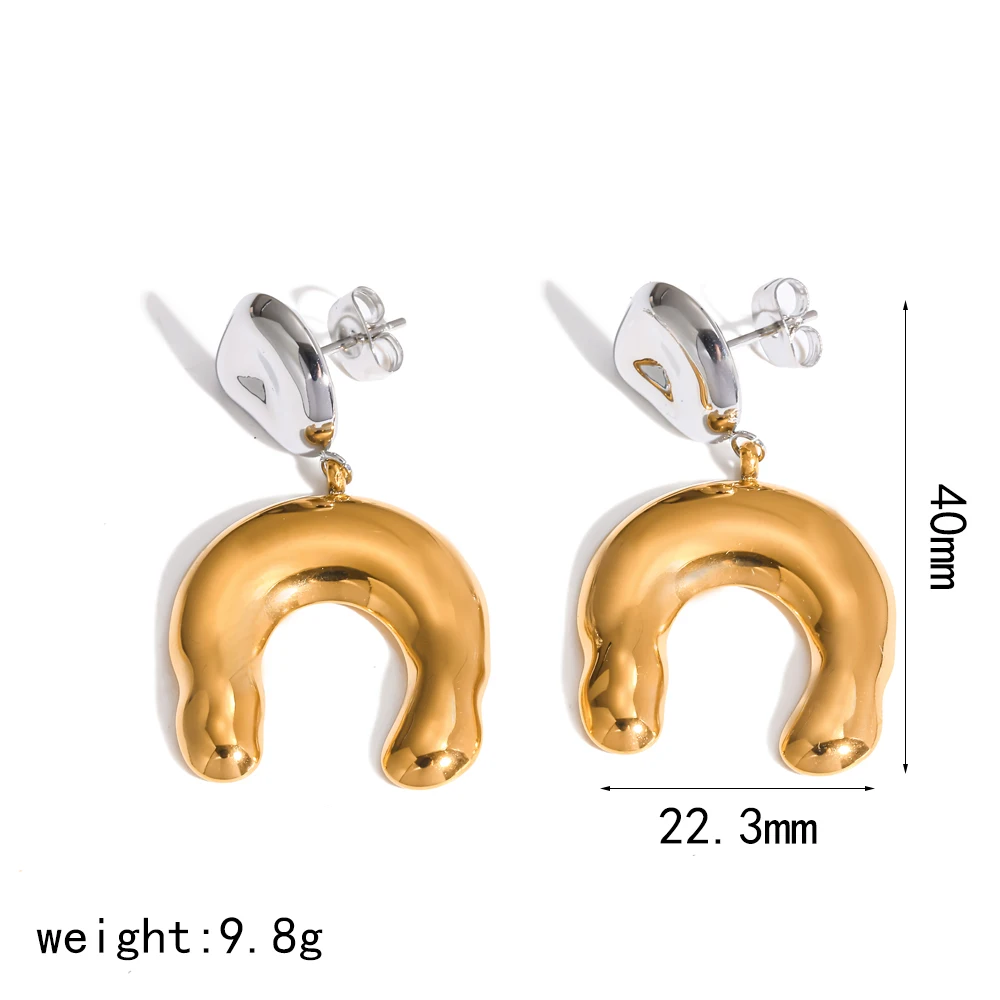 Modische, geometrische U-förmige Hängeohrringe, 18 Karat vergoldet, aus Edelstahl, wasserdicht, Damenaccessoires. – Detail 8