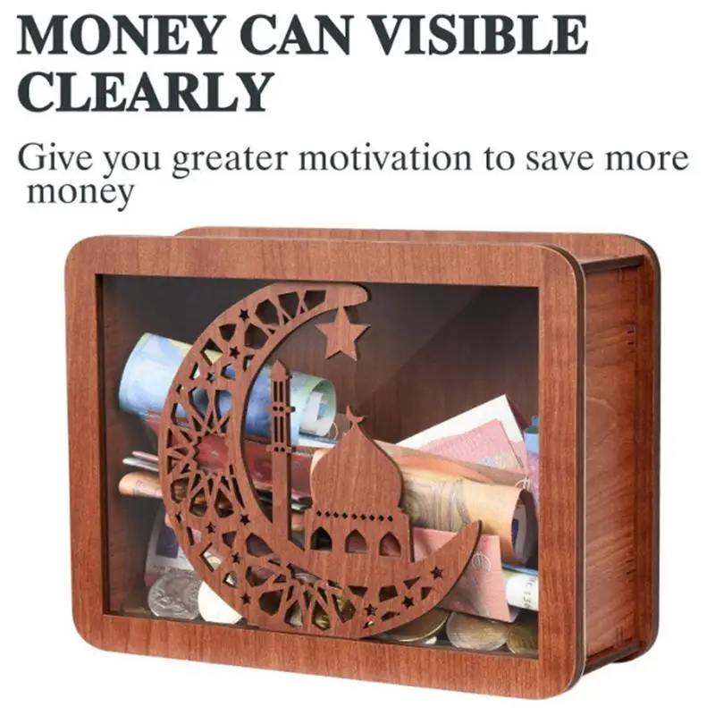 Wooden Money Bank Decorative Retro Disposable Saveing Challenge Reusable Money Box With Money Goals Counter For Kids Adults