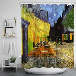 Van Gogh Painting Waterproof Anti-mildew Shower Curtain No Punch Printed Bathroom  Sanitary Towel Bath Partition