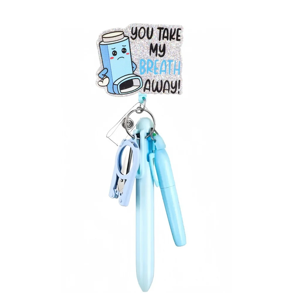 1 قطعة 5 في 1 شارة كليب قلم حبر جاف هيغليغتر للطي مقص ممرضة أقلام مجموعة للأعمال مكتب طالب طبيب ممرضة إلخ