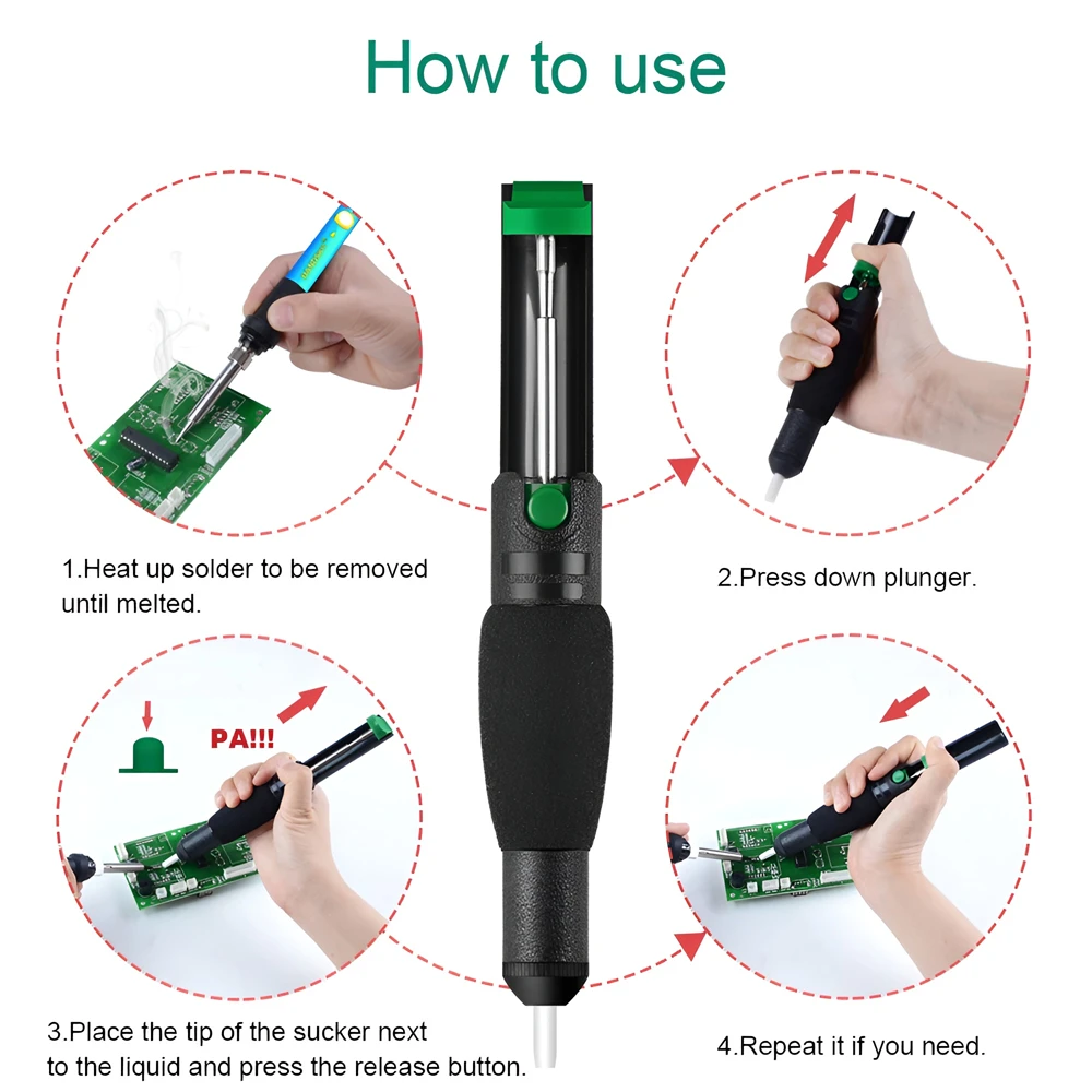 Vacuum Soldering Iron Desolder Gun Suction Tin Soldering Sucker Powerful Desoldering Pump with Extra Nozzle Hand Welding Tools