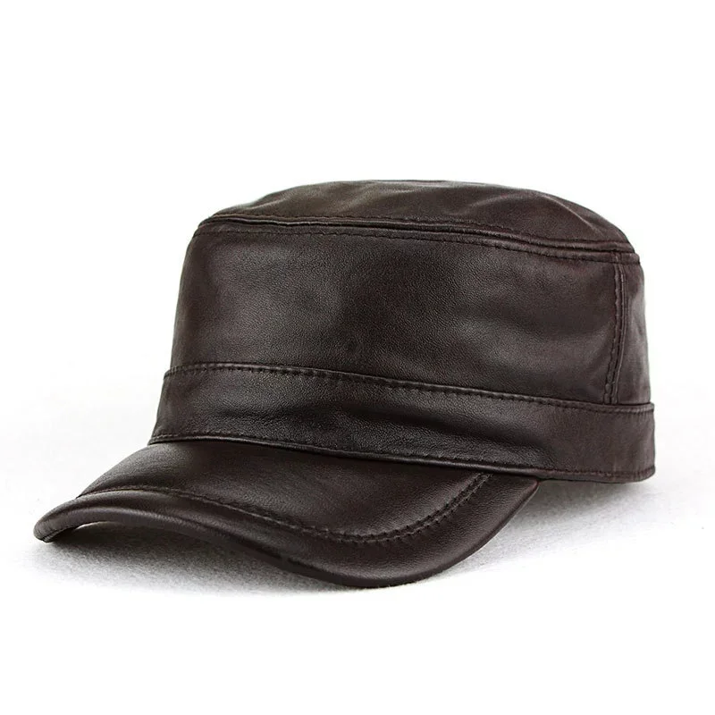 Men's Warm Leather Flat-Top Baseball Cap with Ear Flaps for Fall/Winter Casual Fashion Duckbill Cap