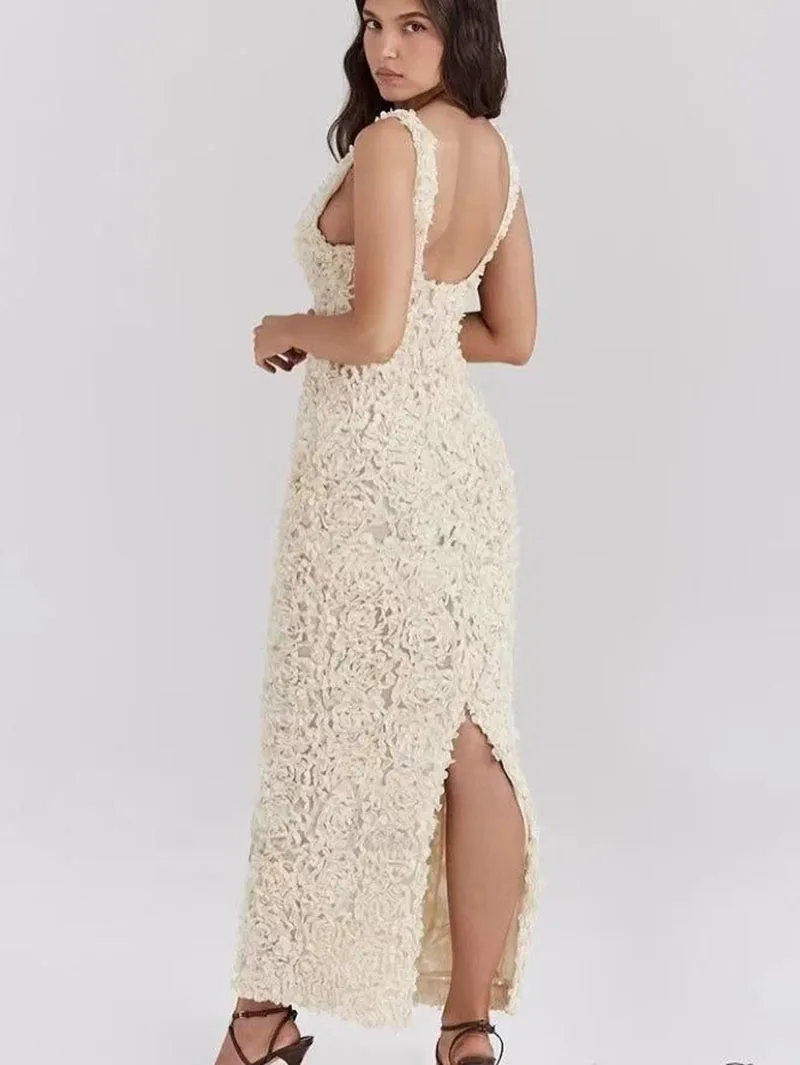 2026年夏のフォーマルな場向けドレス エレガントな3Dフラワーマキシイブニングドレス セクシーな結婚式のゲストパーティードレス 女性用