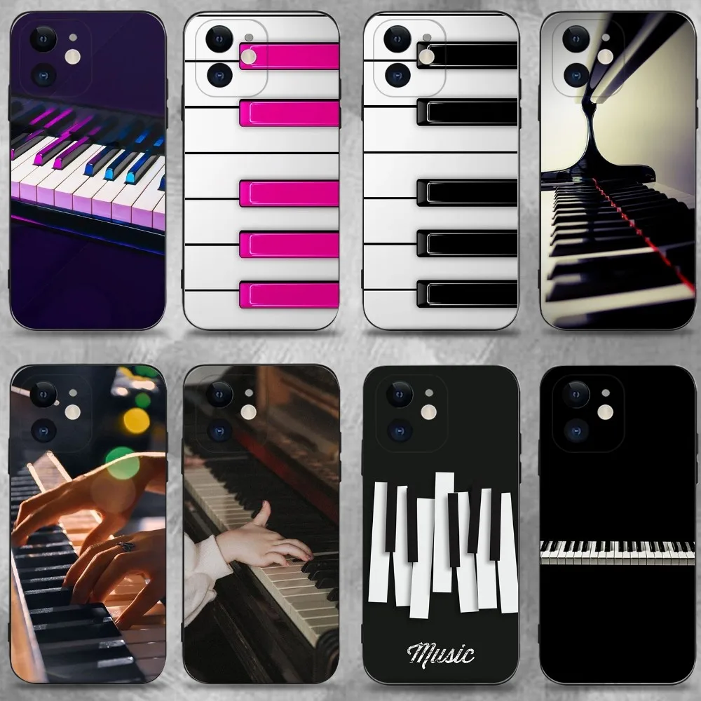 

Music Piano Keyboard Phone Case For iPhone 16,15,14,13,12,11 Plus,Pro Max,XS,X,XR,SE,Mini,8,7,Soft Silicone Black Cover
