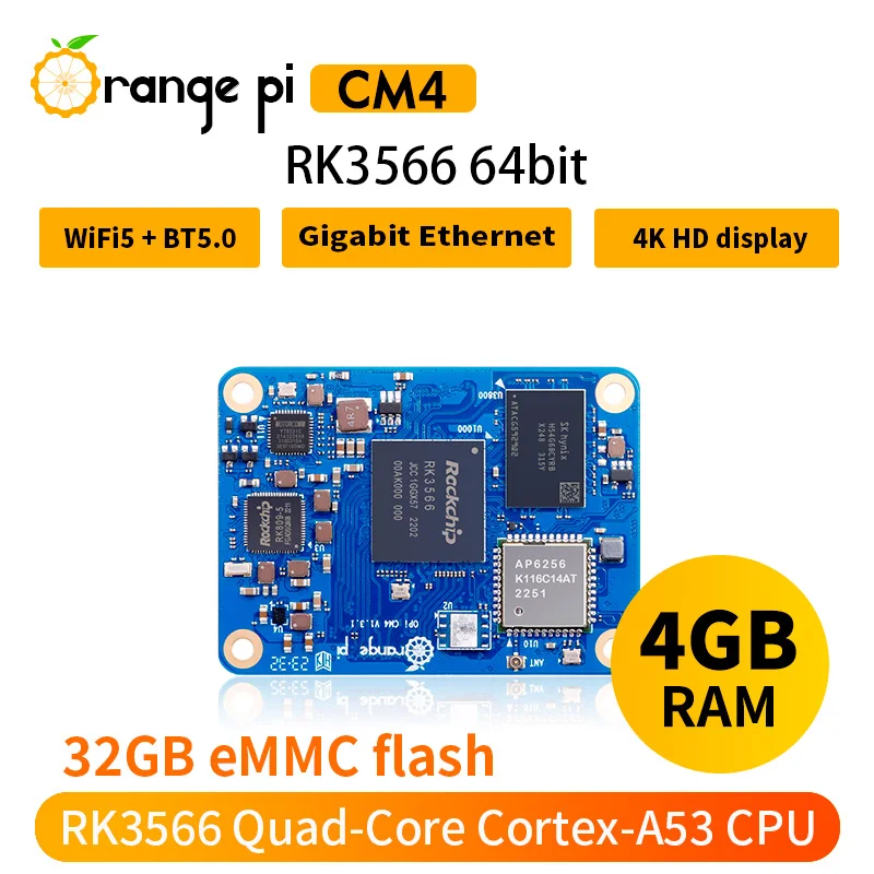 Orange Pi CM4 4GB32GB Development Board Orange Pi Compute Module 4 Single Board Computer Rockchip RK3566,WiFi+BT5.0 BLE,4K,SBC