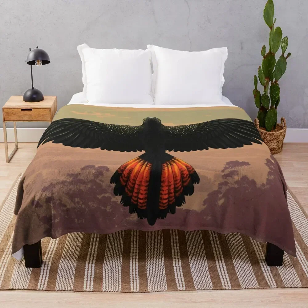 Selimut lempar burung Australia cockatoo-hitam ekor merah selimut Vintage sofa dekorasi selimut tempat tidur sofa rambut