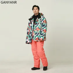 GANYANR Men Ski Suit Snowboarding Sets Skiing Snow Jacket Pants Thermal Windproof Waterproof Warm Thicken Camping Hiking Outdoor