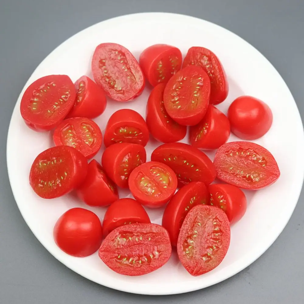 4PCS Artificial Simulation Red Small Tomatoes Lifelike Fake Plastic Tomato Vegetable Model Kitchen Window Decoration Photo Props