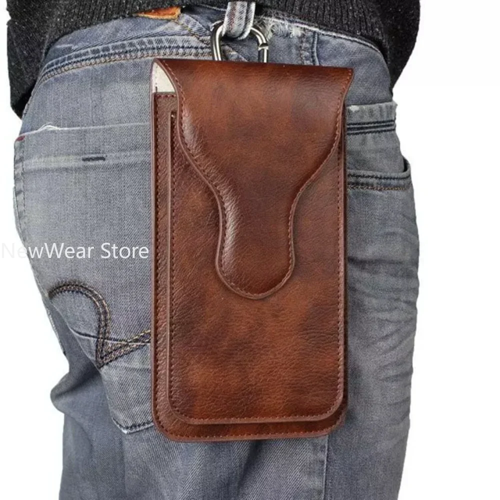 Unisex PU Mobile Phone Belt Bag Brown Black Wine Red Box 2 Pouchs Style Belt Clip Holster Case Outdoor