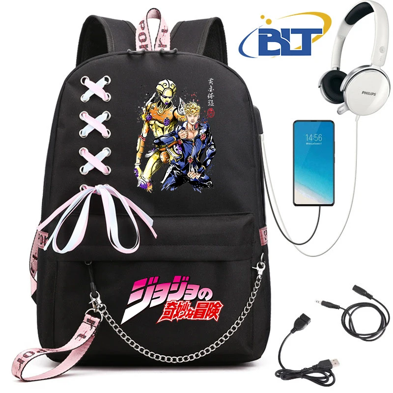 

Jojo Bizarre Adventure anime print student schoolbag black ribbon girls backpack kids back to school gift