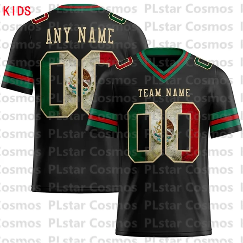 Custom Black Vintage Mexican Flag Kelly Green Red-City Mesh Football Jersey 3D Printed Kids Football Jersey Boys Tops Girl Tees