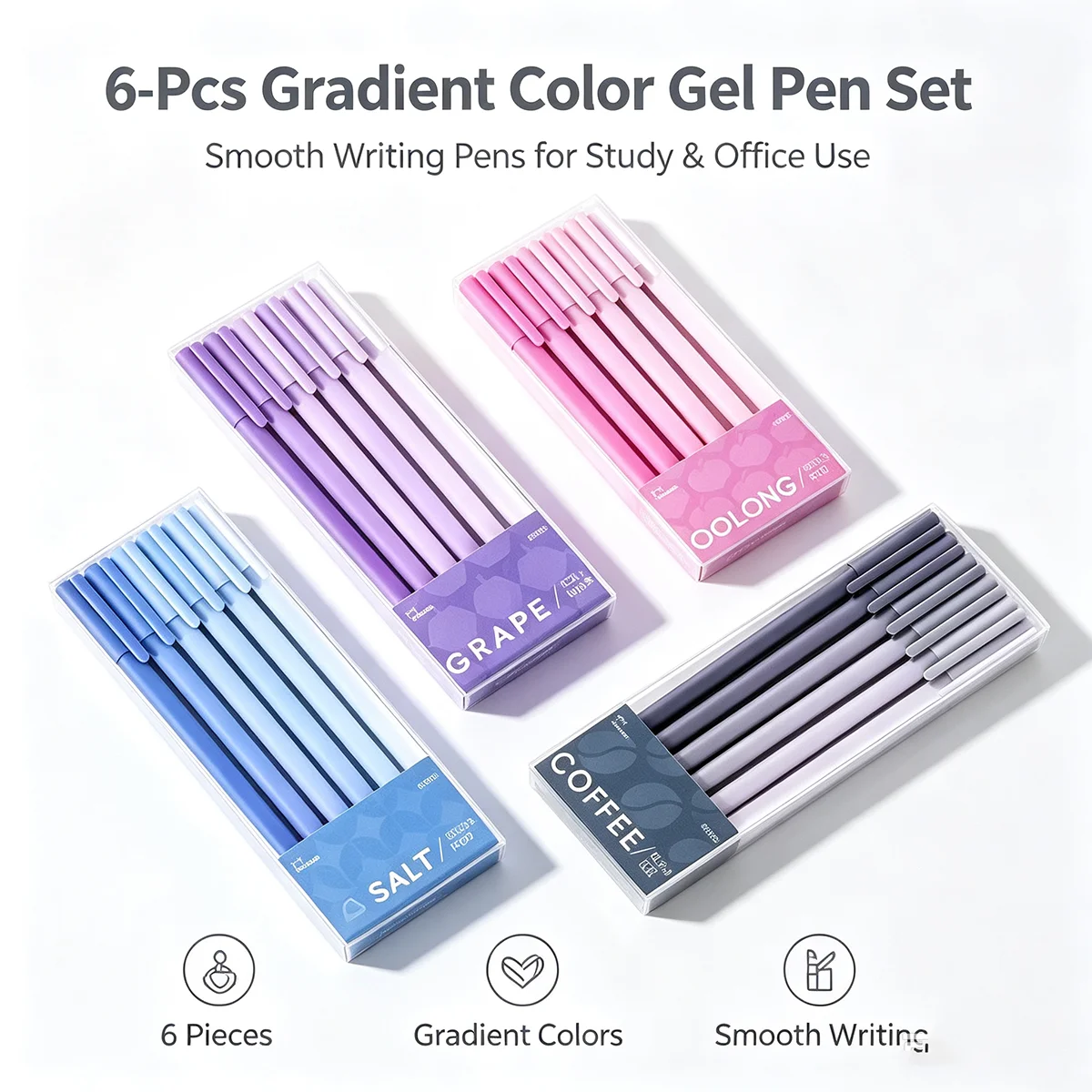 6 Pcs Gradient Color Gel Pen Set, Purple, Pink, Gray & Blue Optional, Slim Smooth Writing Pens for Office, Daily Notes, List Org