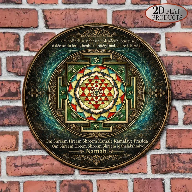 2D Flat, 1pc Sri Yantra Lakshmi Wall/Tabletop Decor - Hindu Goddess of Wealth & Plaque, Suitable for Meditation Room, Yoga Studi