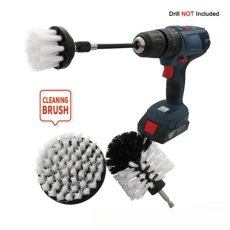 3Pcs Electric Drill Brush Kit All Purpose Cleaner Auto Tires Cleaning Tools for Tile Bathroom Kitchen Round Plastic Brushes