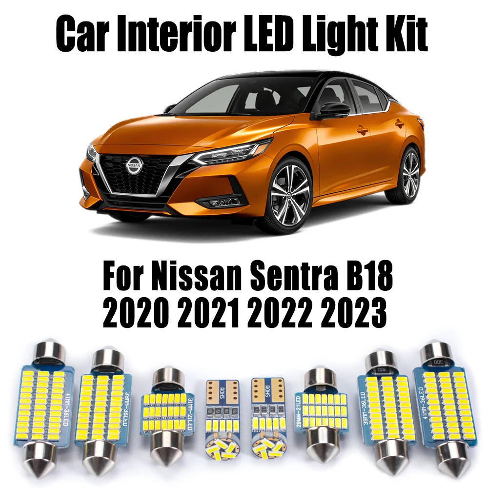 

9Pcs LED Interior Ceiling Map Dome Trunk Light Kit For Nissan Sentra B18 2020 2021 2022 2023 Car License Plate Bulb Accessories