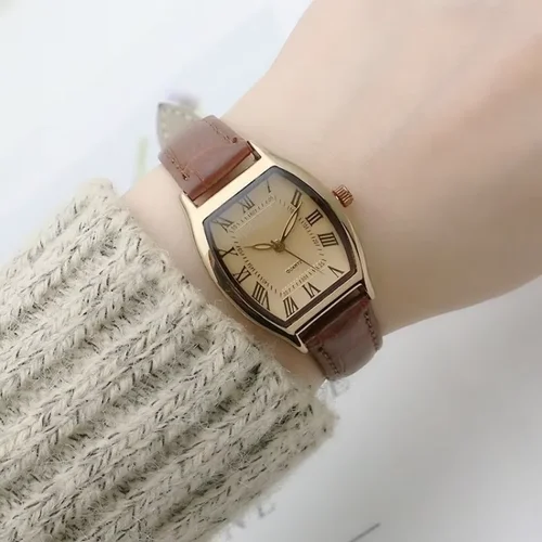 Imagen 2 del producto Reloj para Mujer, relojes de pulsera pequeños para Mujer, Reloj de pulsera de cuero Vintage Retro marrón, relojes de pulsera de cuarzo negro, Reloj para Mujer