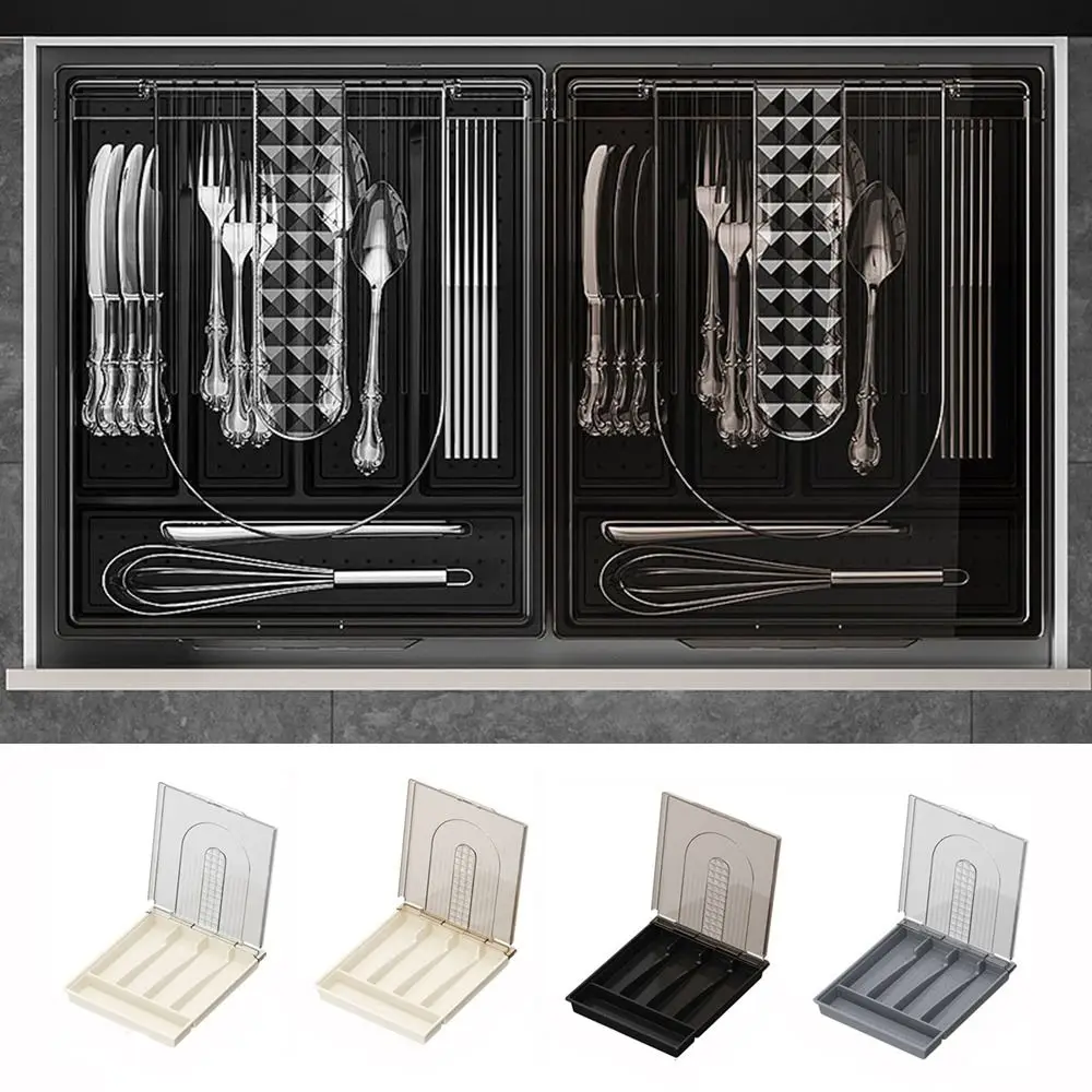 منظم أدوات المائدة البلاستيكية المكونة من 5 مقصورات وغطاء شفاف وصواني فصل أدوات المائدة المقاومة للغبار ذات سعة كبيرة