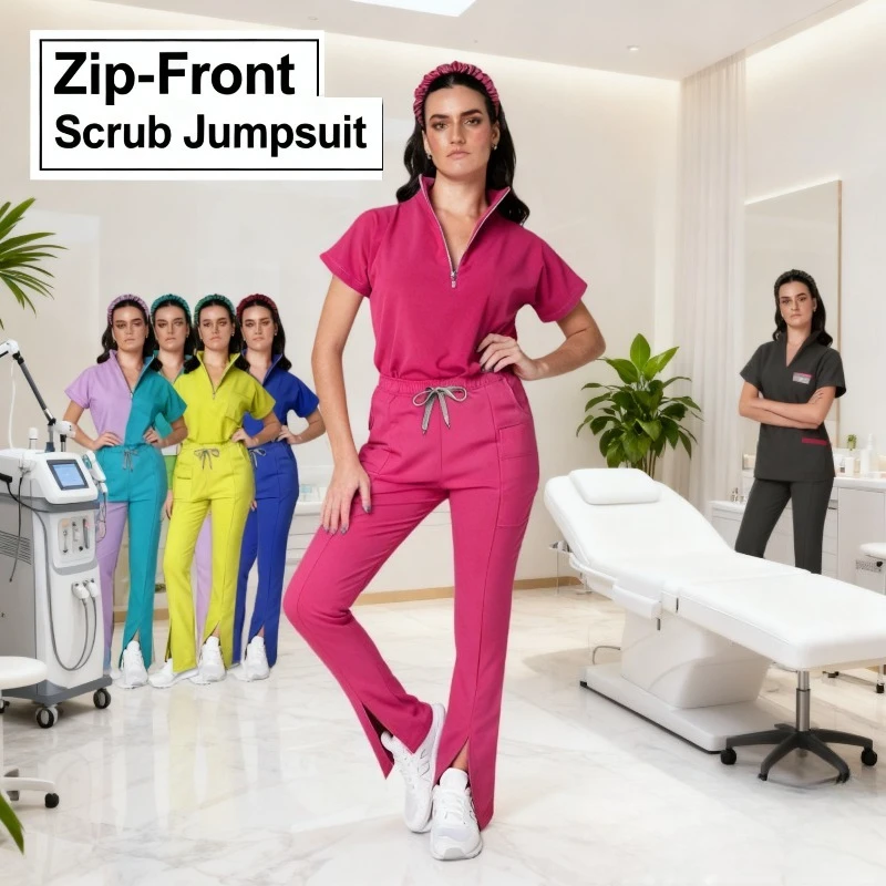 

Комплект униформы для салона красоты 2025 года с разрезом на молнии, новый стильный скраб-топ