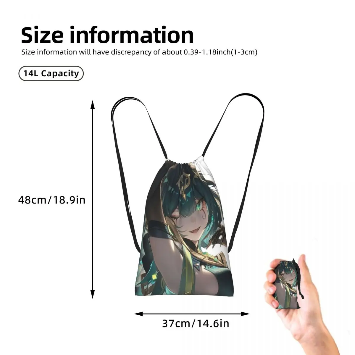 Genshin Impact Nefer Armpit Leak Drawstring Backpack Sports Gym Bag Portable Travel Drawstring Bag for Men Women