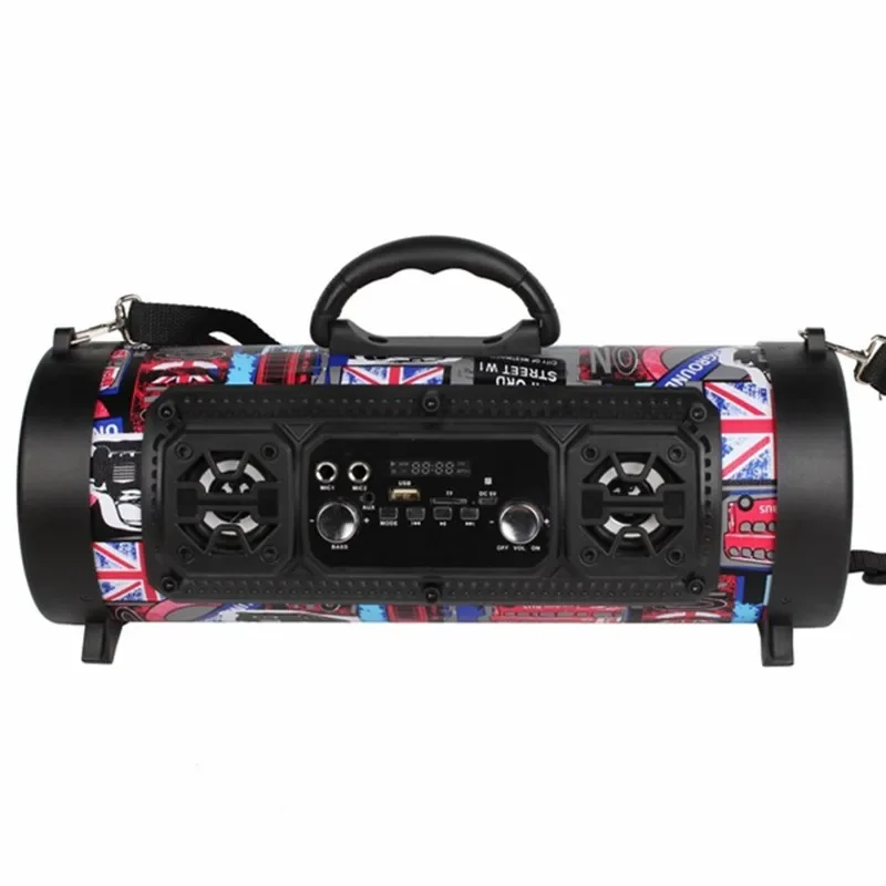 휴대용 야외 무선 블루투스 스피커, 멋진 그래피티, 힙합 스타일, 서브우퍼 지지대 마이크, TF 카드, 음악 재생, 15W 강력