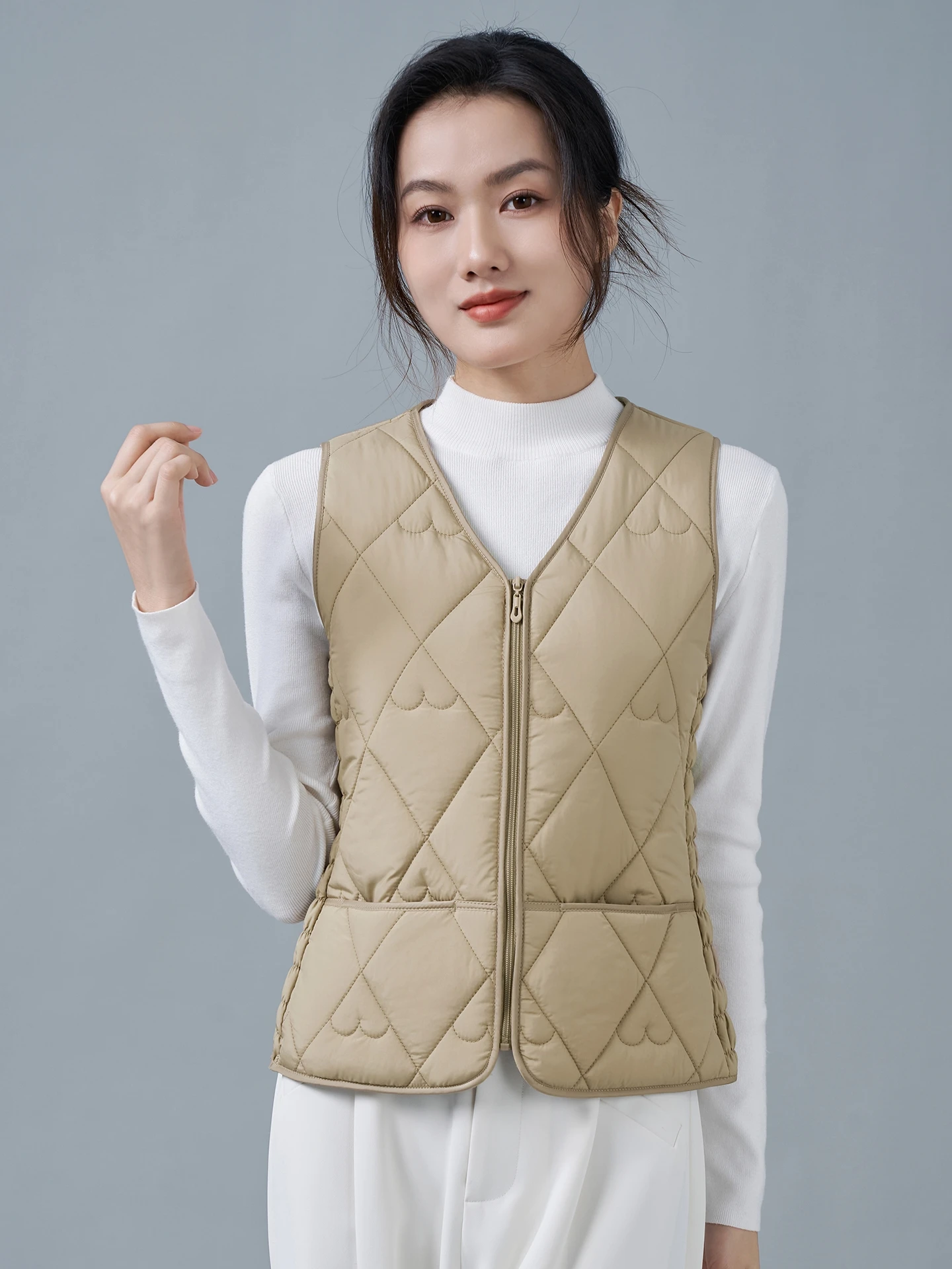 

Женская утепленная термомайка-жилет на молнии с V-образным вырезом из полиэстера, облегающая, осень-зима 2025