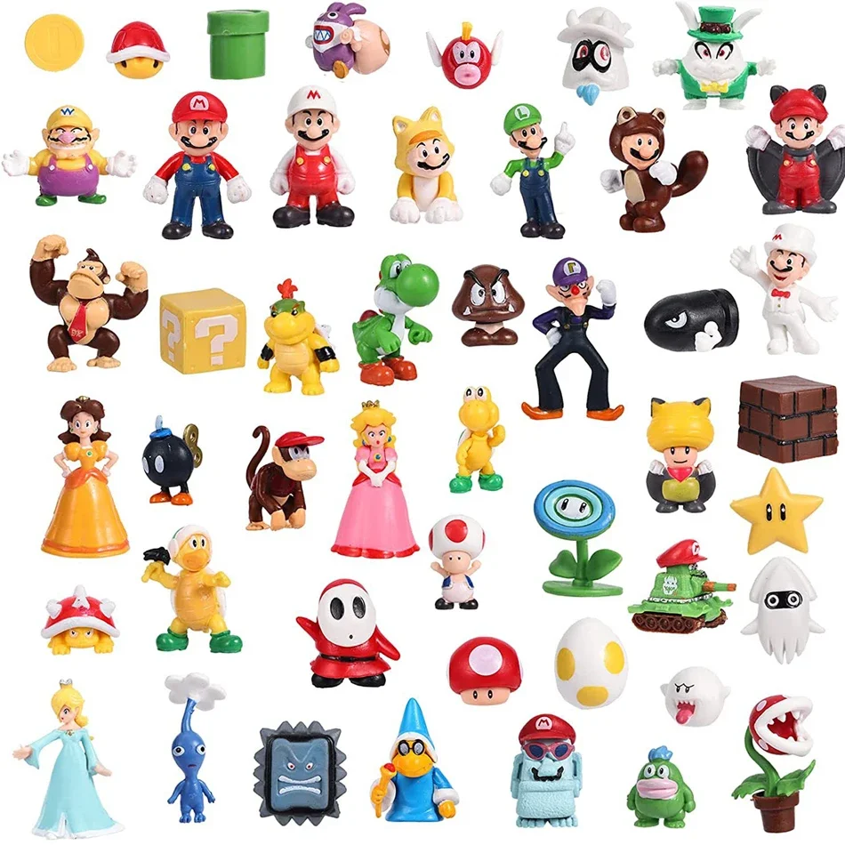 48pcs/set Super Mario Bros PVC Action Figure Toys Dolls Model Set Luigi Yoshi Donkey Kong Mushroom for Kids Birthday Gifts